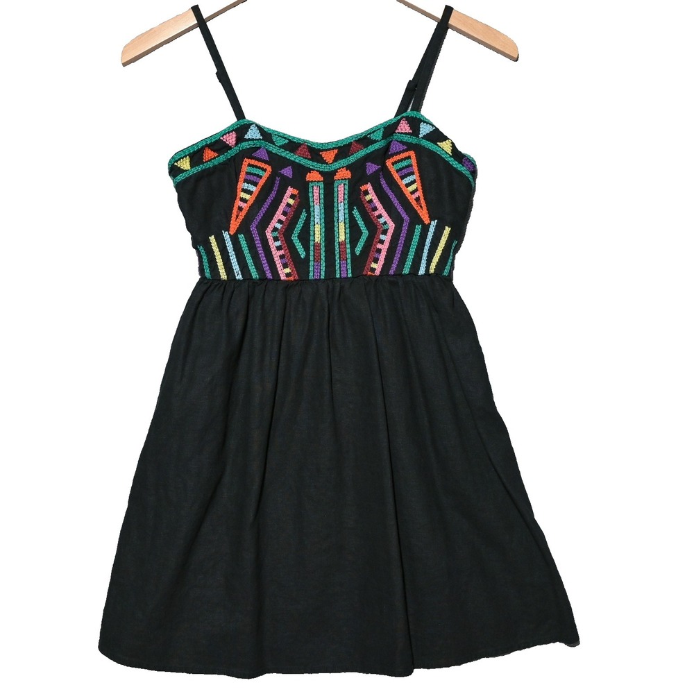 Staring at Stars Dress Women 4 Fit n Flare A-Line Embroidered Linen Boho Beach